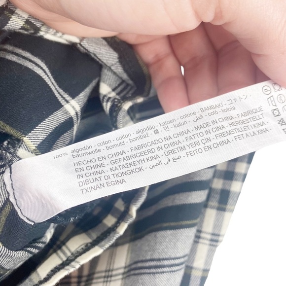 NWT Zara Cropped Plaid Flannel Shirt Crop Top Oversized Button Up Long Sleeve L - Picture 8 of 13